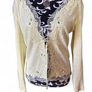 vintage Y2K coquette lace sequin cardigan tie at the front women's small 00s